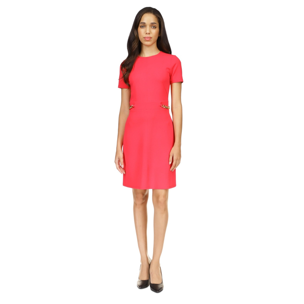 Michael Michael Kors Scuba Crepe Chain Trim Mini Dress Deep Pink Petite Size PXS